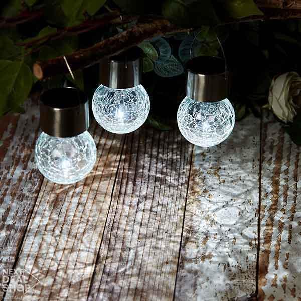 3 Pcs Solar Powered Cracked Glass Light Bulb Set