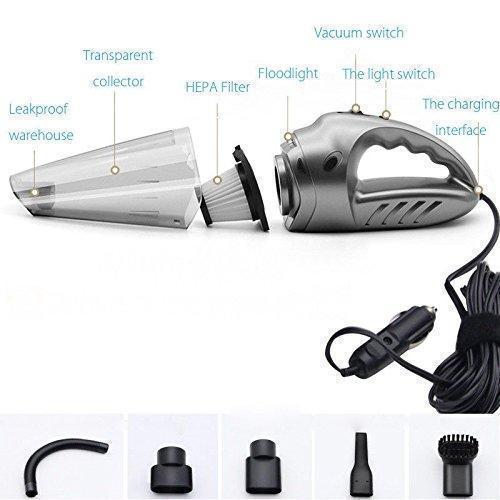 Car Vacuum Cleaner High Power Handheld Vacuum Cleaner - 120W 4500bar LED Light With 19.5 inches Power Cord Wet/Dry Use.